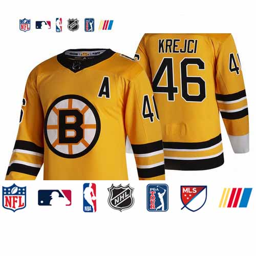 Personalized Boston Bruins #46 David Krejci Yellow Men’s 2020-21 Reverse Retro Alternate NHL Jersey