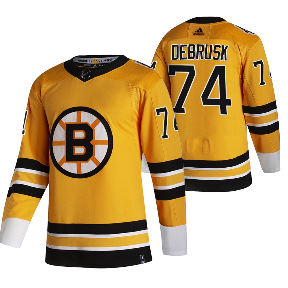 Personalized Boston Bruins #74 Jake DeBrusk Yellow Men’s 2020-21 Reverse Retro Alternate NHL Jersey