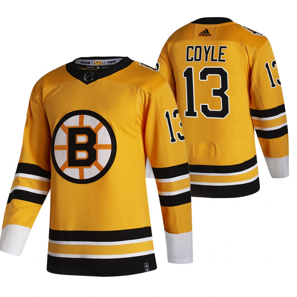 Personalized Boston Bruins #13 Charlie Coyle Yellow Men’s 2020-21 Reverse Retro Alternate NHL Jersey