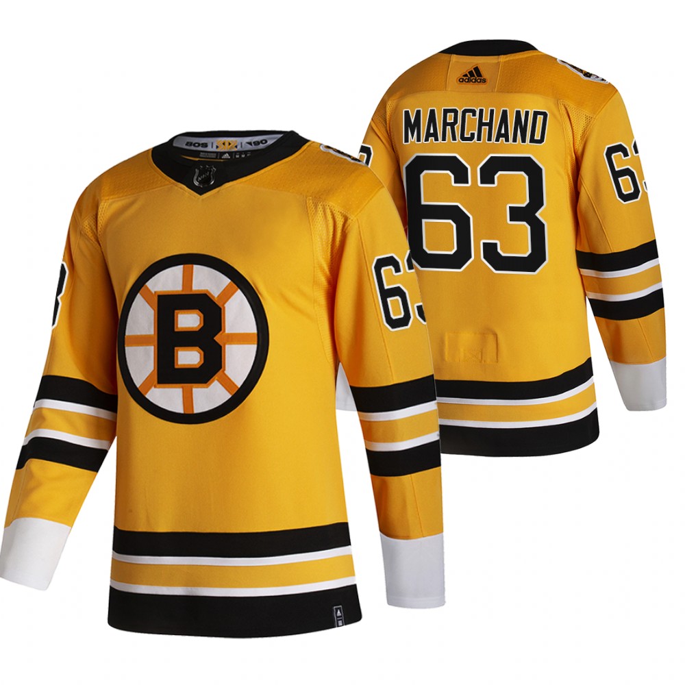 Personalized Boston Bruins #63 Brad Marchand Yellow Men’s 2020-21 Reverse Retro Alternate NHL Jersey