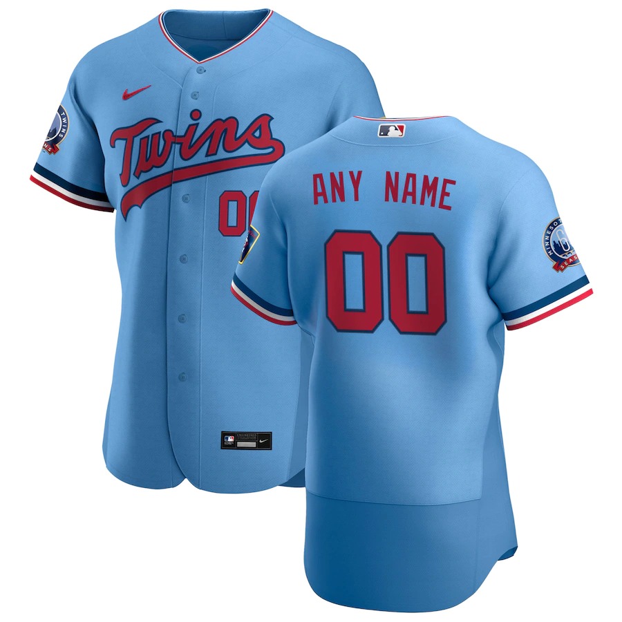 Personalized Minnesota Twins Men’s Light Blue Alternate 2020 60th Season Authentic Team MLB Jersey