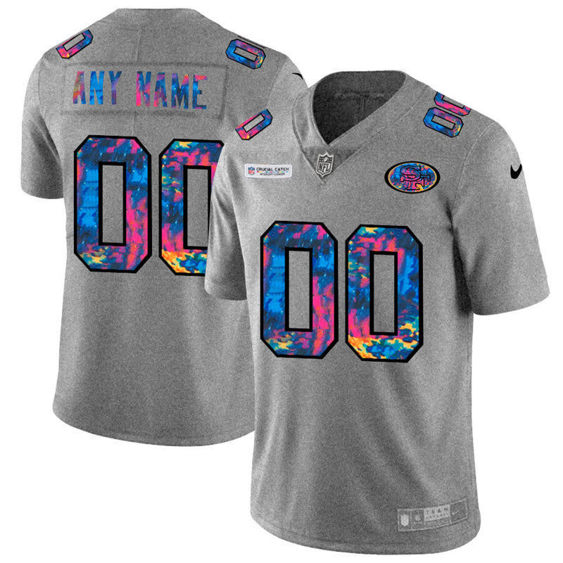 Personalized San Francisco 49ers Men’s Multi-Color 2020 NFL Crucial Catch Untouchable Limited Jersey Greyheather