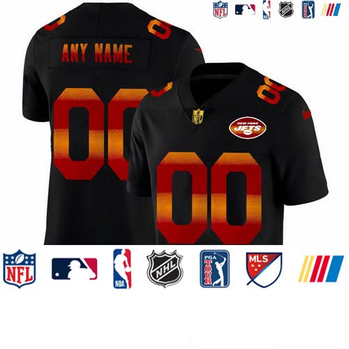 Personalized New York Jets Men’s Black Red Orange Stripe Limited NFL Jersey