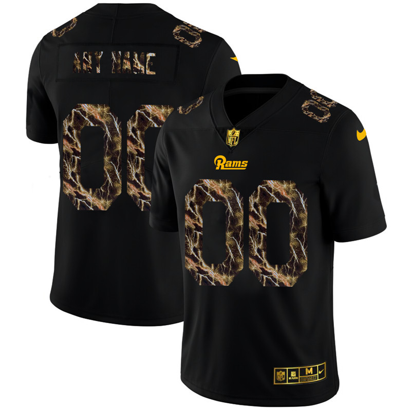 Personalized Los Angeles Rams Men’s Black Flocked Lightning Limited NFL Jersey