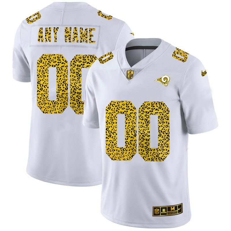 Personalized Los Angeles Rams Men’s Flocked Leopard Print Limited NFL Jersey White