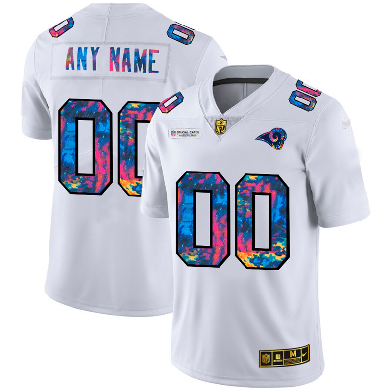 Personalized Los Angeles Rams Men’s White Multi-Color 2020 NFL Crucial Catch Limited NFL Jersey