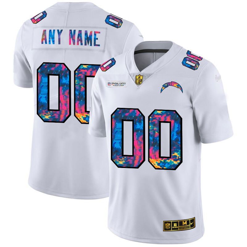Personalized Los Angeles Chargers Men’s White Multi-Color 2020 NFL Crucial Catch Limited NFL Jersey