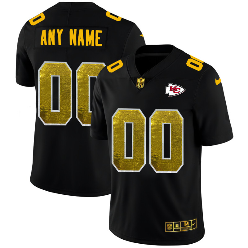 Personalized Kansas City Chiefs Men’s Black Golden Sequin Limited NFL Jersey