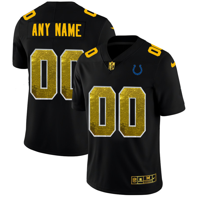 Personalized Indianapolis Colts Men’s Black Golden Sequin Limited NFL Jersey