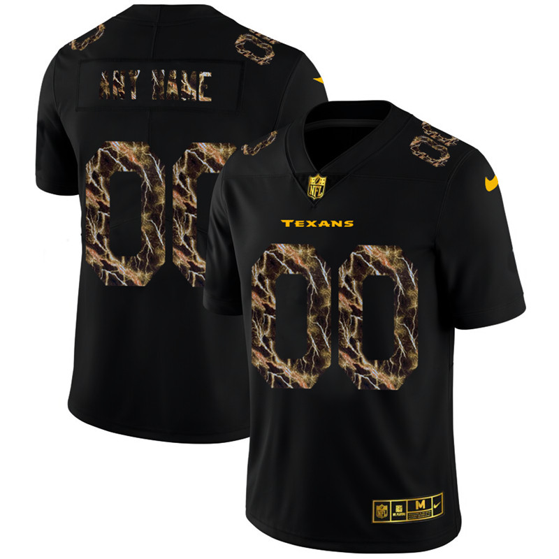 Personalized Houston Texans Men’s Black Flocked Lightning Limited NFL Jersey
