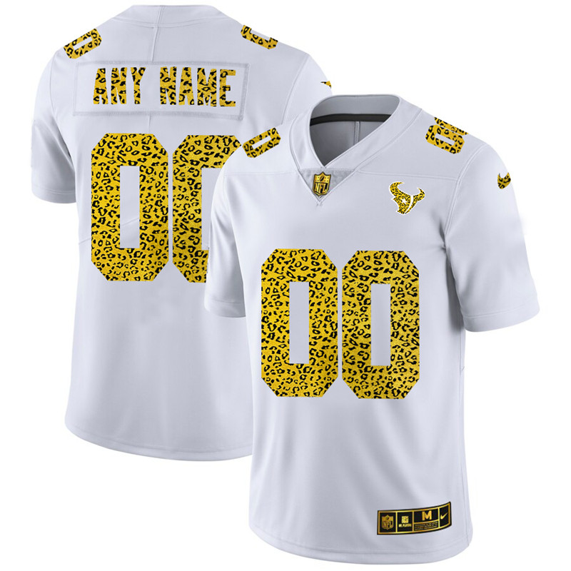 Personalized Houston Texans Men’s Flocked Leopard Print Limited NFL Jersey White