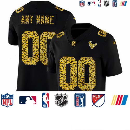 Personalized Houston Texans Men’s Leopard Print Fashion Limited NFL Jersey Black