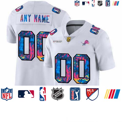 Personalized Detroit Lions Men’s White Multi-Color 2020 NFL Crucial Catch Limited NFL Jersey