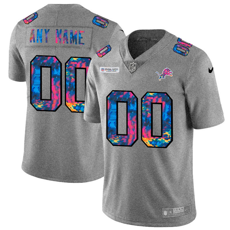Personalized Detroit Lions Men’s Multi-Color 2020 NFL Crucial Catch Untouchable Limited Jersey Greyheather
