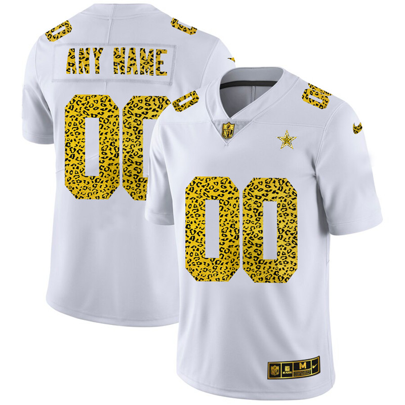 Personalized Dallas Cowboys Men’s Flocked Leopard Print Limited NFL Jersey White