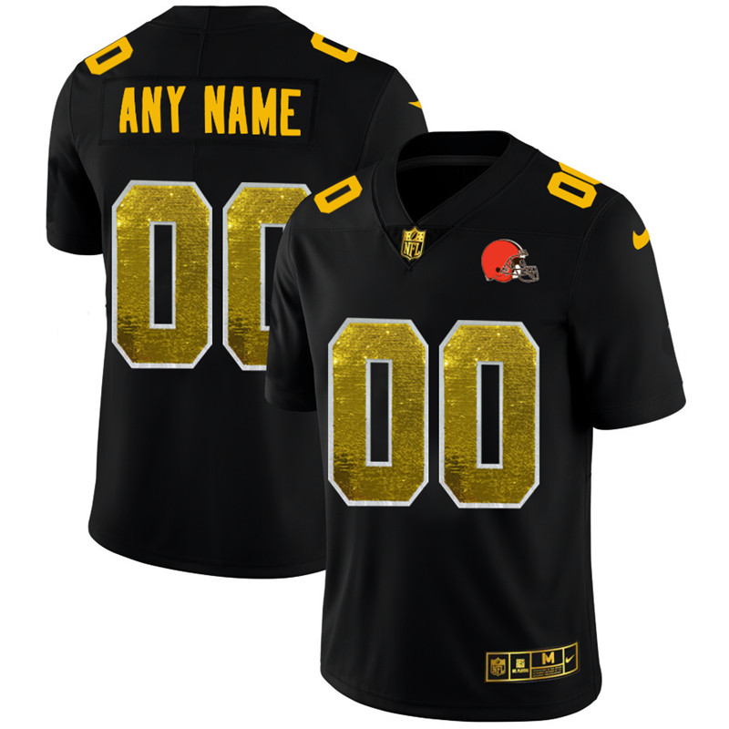 Personalized Cleveland Browns Men’s Black Golden Sequin Limited NFL Jersey