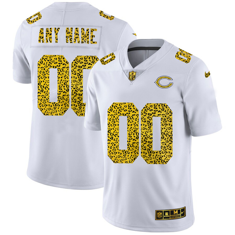 Personalized Chicago Bears Men’s Flocked Leopard Print Limited NFL Jersey White