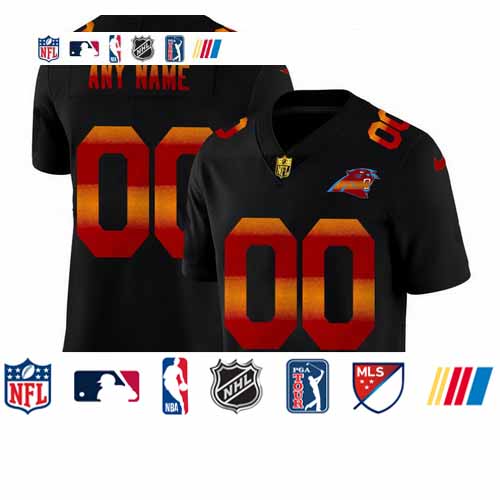 Personalized Carolina Panthers Men’s Black Red Orange Stripe Limited NFL Jersey