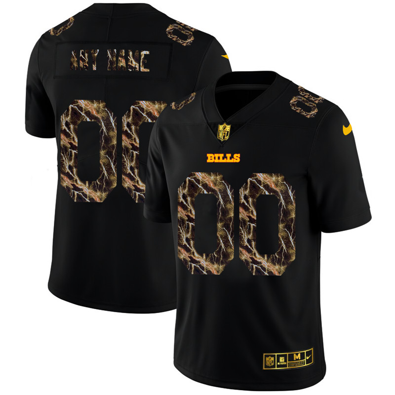 Personalized Buffalo Bills Men’s Black Flocked Lightning Limited NFL Jersey