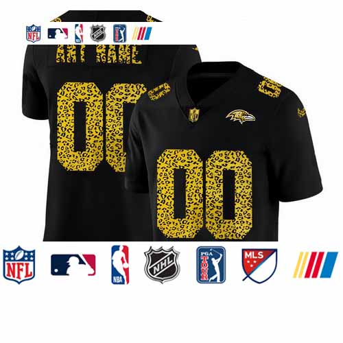 Personalized Baltimore Ravens Men’s Leopard Print Fashion Limited NFL Jersey Black