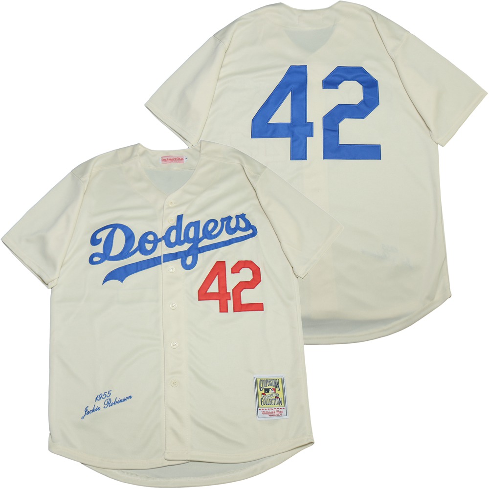 Personalized Dodgers 42 Jackie Robinson Cream 1955 Cooperstown Collection Jersey