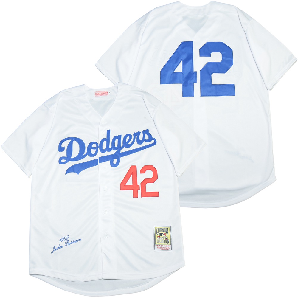 Personalized Dodgers 42 Jackie Robinson White 1955 Cooperstown Collection Jersey