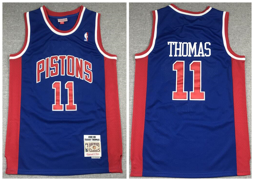 Personalized Pistons 11 Isiah Thomas Blue 1988-89 Hardwood Classics Jersey