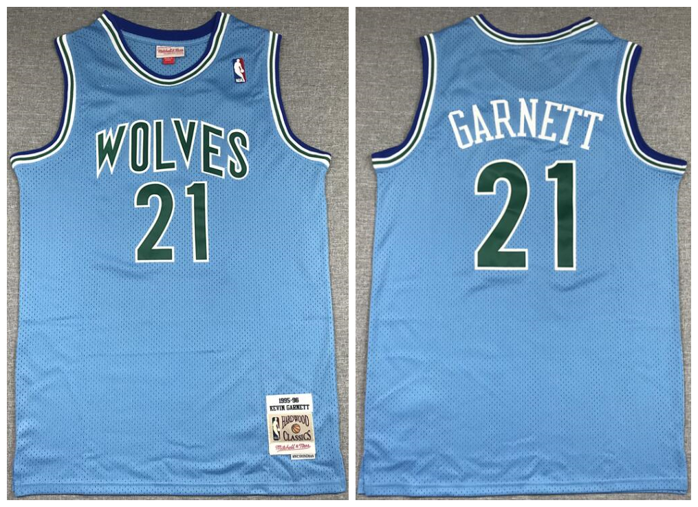 Personalized Timberwolves 21 Kevin Garnett Blue 1995-96 Hardwood Classics Jersey