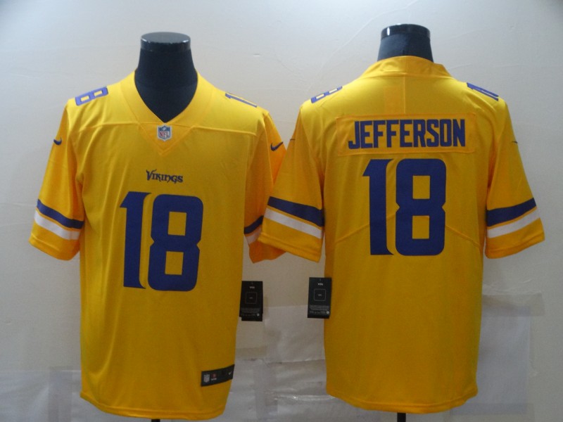 Personalized Vikings 18 Justin Jefferson Yellow Inverted Legend Limited Jersey