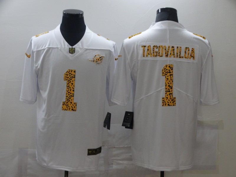 Personalized Dolphins 1 Tua Tagovailoa White Leopard Untouchable Limited Jersey