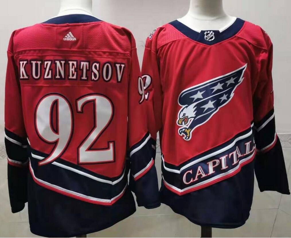 Personalized Capitals 92 Evgeny Kuznetsov Red 2020-21 Reverse Retro Jersey