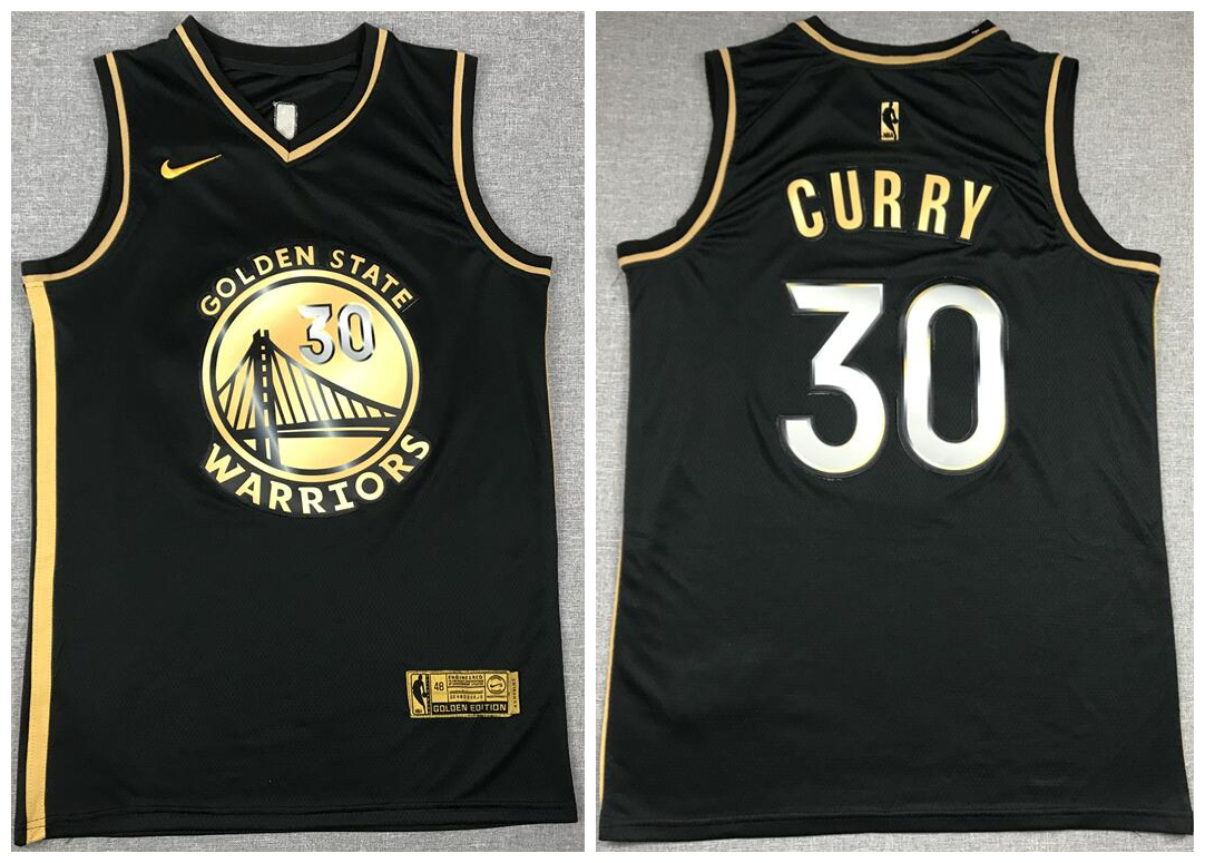 Personalized Warriors 30 Stephen Curry Black Gold 2021 Swingman Jersey
