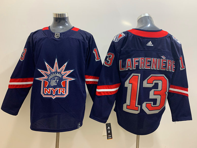 Personalized Rangers 13 Alexis Lafreniere Navy 2020-21 Reverse Retro Jersey