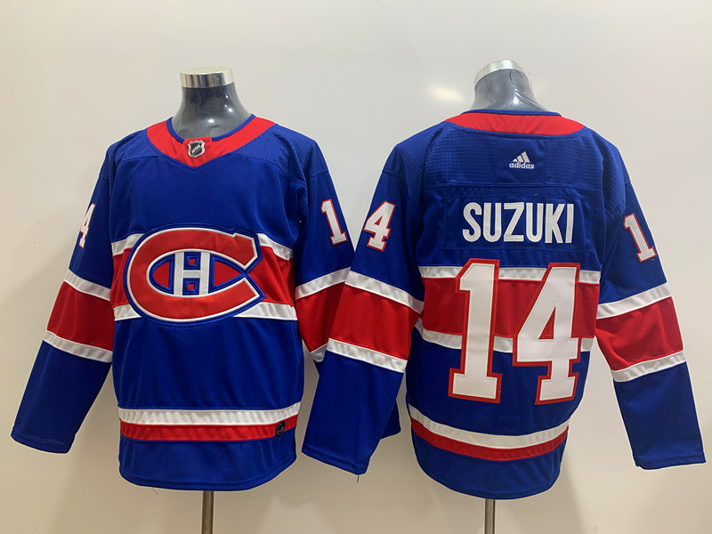 Personalized Canadiens 14 Nick Suzuki Blue 2020-21 Reverse Retro Jersey