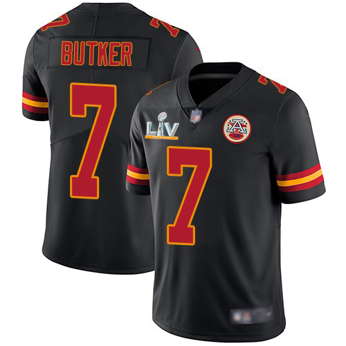 Personalized Chiefs #7 Harrison Butker Black Youth Super Bowl LV Bound Stitched NFL Limited Rush Jersey