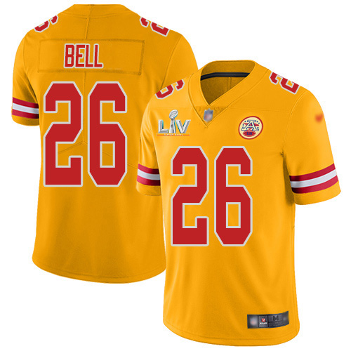 Personalized Chiefs #26 Le’Veon Bell Gold Youth Super Bowl LV Bound Stitched NFL Limited Inverted Legend Jersey