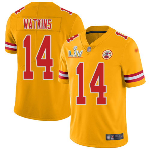 Personalized Chiefs #14 Sammy Watkins Gold Youth Super Bowl LV Bound Stitched NFL Limited Inverted Legend Jersey