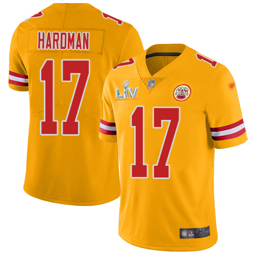 Personalized Chiefs #17 Mecole Hardman Gold Youth Super Bowl LV Bound Stitched NFL Limited Inverted Legend Jersey