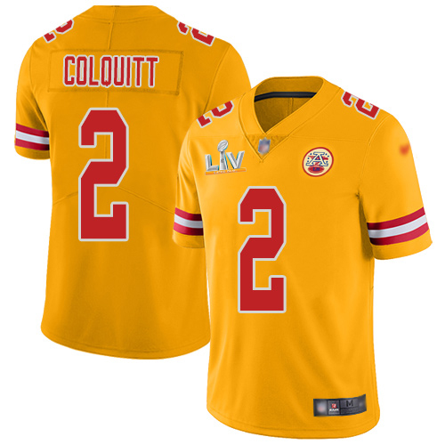 Personalized Chiefs #2 Dustin Colquitt Gold Youth Super Bowl LV Bound Stitched NFL Limited Inverted Legend Jersey