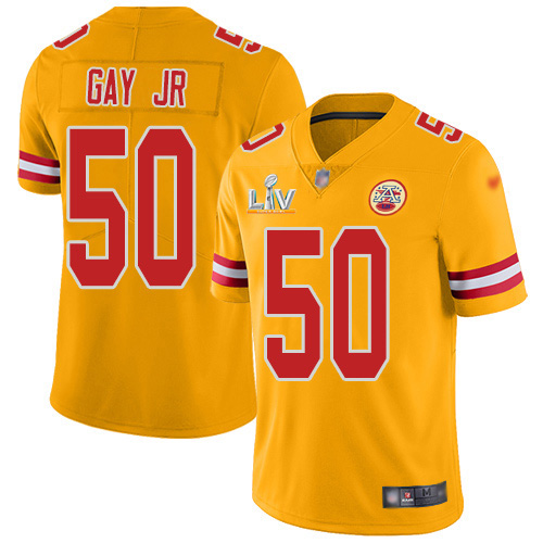 Personalized Chiefs #50 Willie Gay Jr. Gold Youth Super Bowl LV Bound Stitched NFL Limited Inverted Legend Jersey