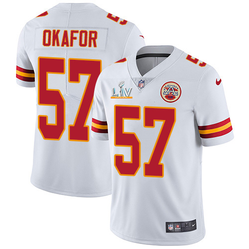Personalized Chiefs #57 Alex Okafor White Youth Super Bowl LV Bound Stitched NFL Untouchable Limited Jersey