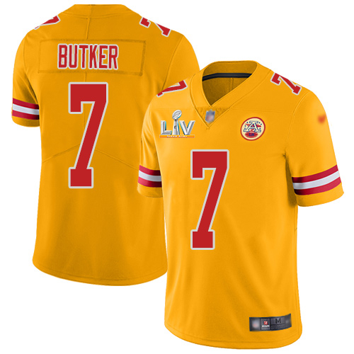 Personalized Chiefs #7 Harrison Butker Gold Youth Super Bowl LV Bound Stitched NFL Limited Inverted Legend Jersey