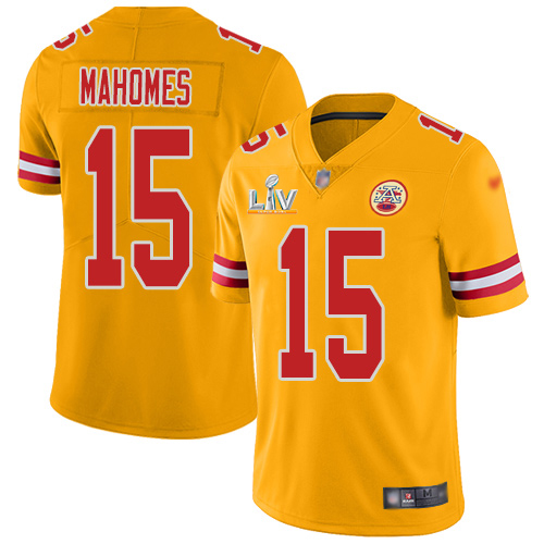 Personalized Chiefs #15 Patrick Mahomes Gold Youth Super Bowl LV Bound Stitched NFL Limited Inverted Legend Jersey