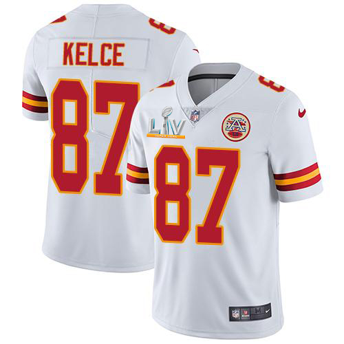 Personalized Chiefs #87 Travis Kelce White Youth Super Bowl LV Bound Stitched NFL Untouchable Limited Jersey