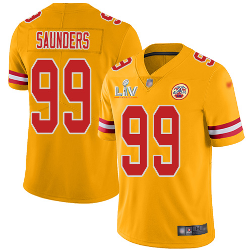 Personalized Chiefs #99 Khalen Saunders Gold Youth Super Bowl LV Bound Stitched NFL Limited Inverted Legend Jersey