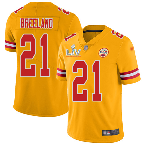 Personalized Chiefs #21 Bashaud Breeland Gold Youth Super Bowl LV Bound Stitched NFL Limited Inverted Legend Jersey