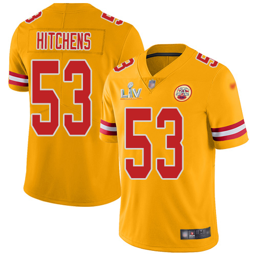 Personalized Chiefs #53 Anthony Hitchens Gold Youth Super Bowl LV Bound Stitched NFL Limited Inverted Legend Jersey