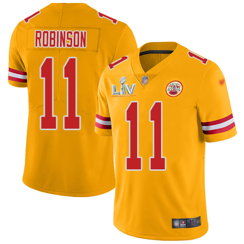 Personalized Chiefs #11 Demarcus Robinson Gold Youth Super Bowl LV Bound Stitched NFL Limited Inverted Legend Jersey