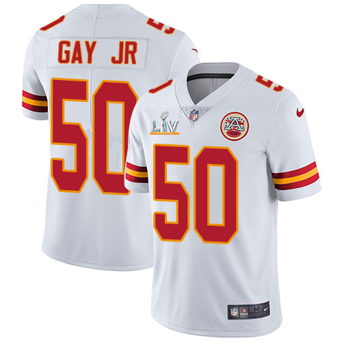 Personalized Chiefs #50 Willie Gay Jr. White Youth Super Bowl LV Bound Stitched NFL Untouchable Limited Jersey