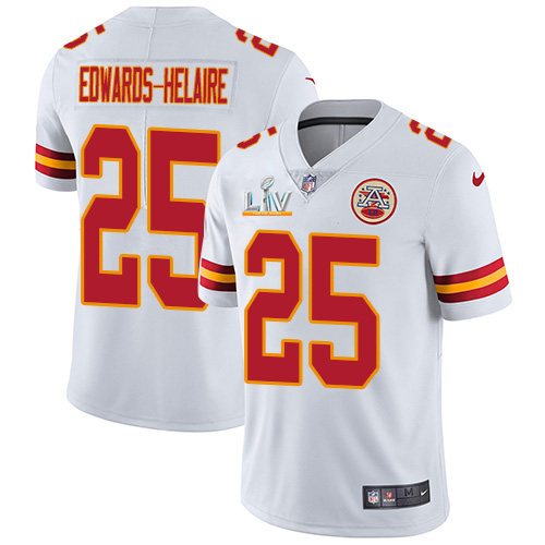 Personalized Chiefs #25 Clyde Edwards-Helaire White Youth Super Bowl LV Bound Stitched NFL Untouchable Limited Jersey